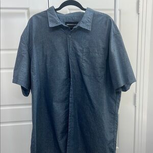 Blue Casual Button Down Shirt Relaxed Fit Cotton Blend